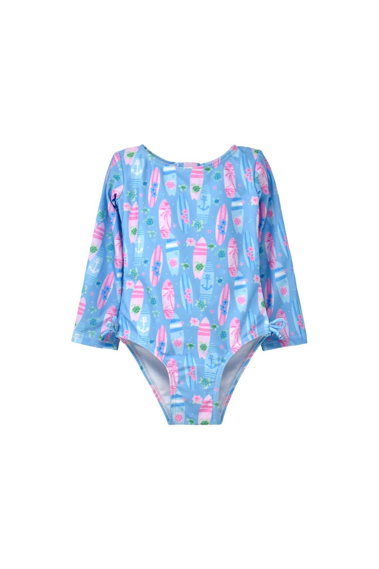 Girl's UPF 50+ Charlie Long SleeveRash Guard Swimsuit, Main, color, Sweet Surfboards