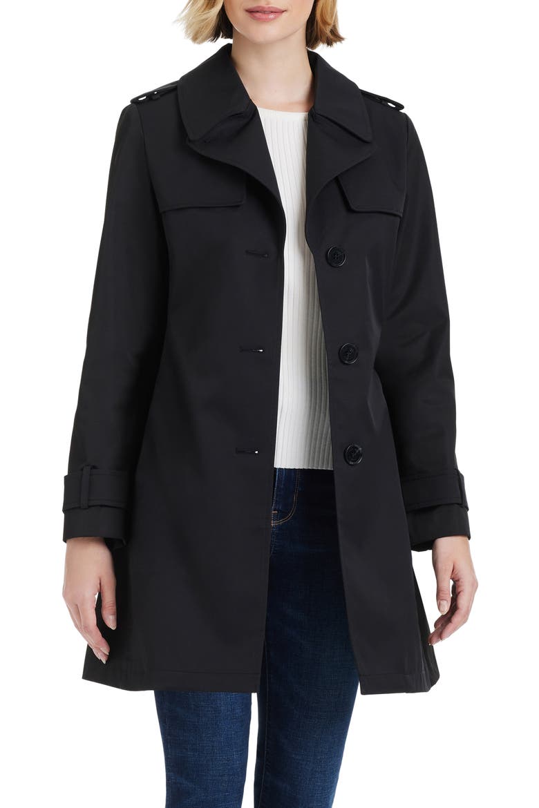 short trench coat, Main, color, BLACK