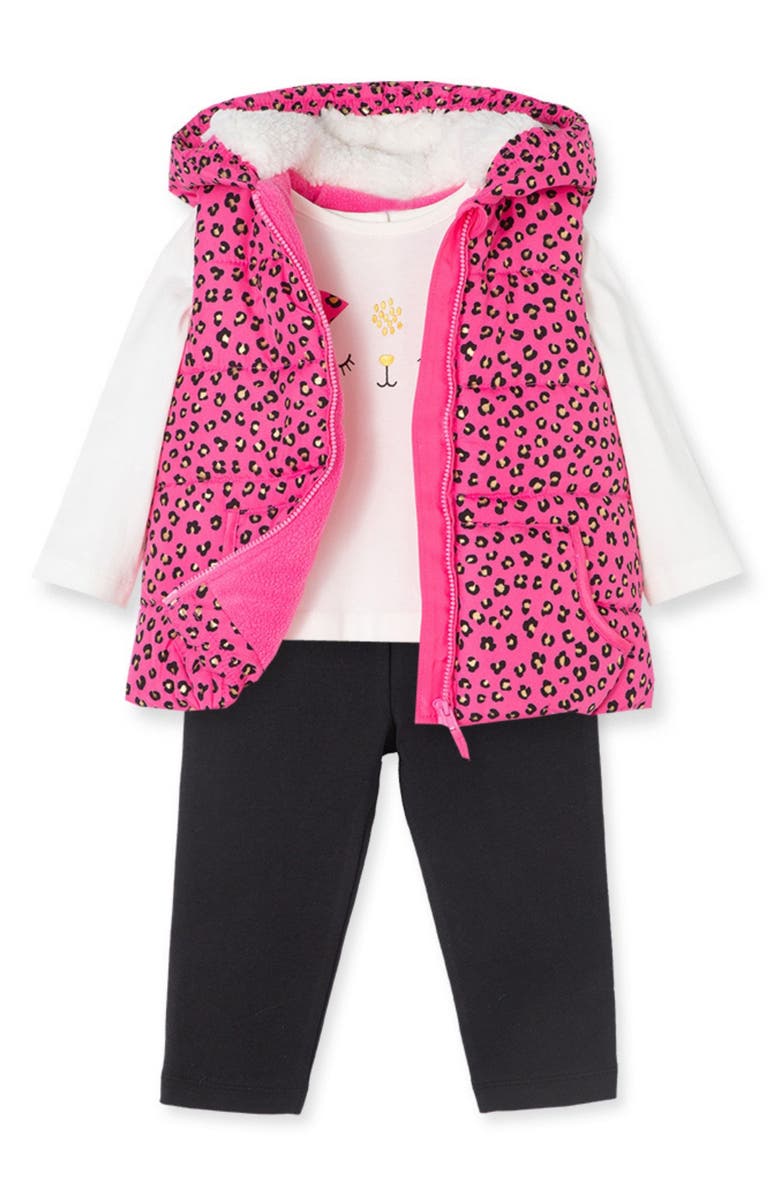 Little Me Hooded Vest, Graphic Tee & Leggings Set, Alternate, color,