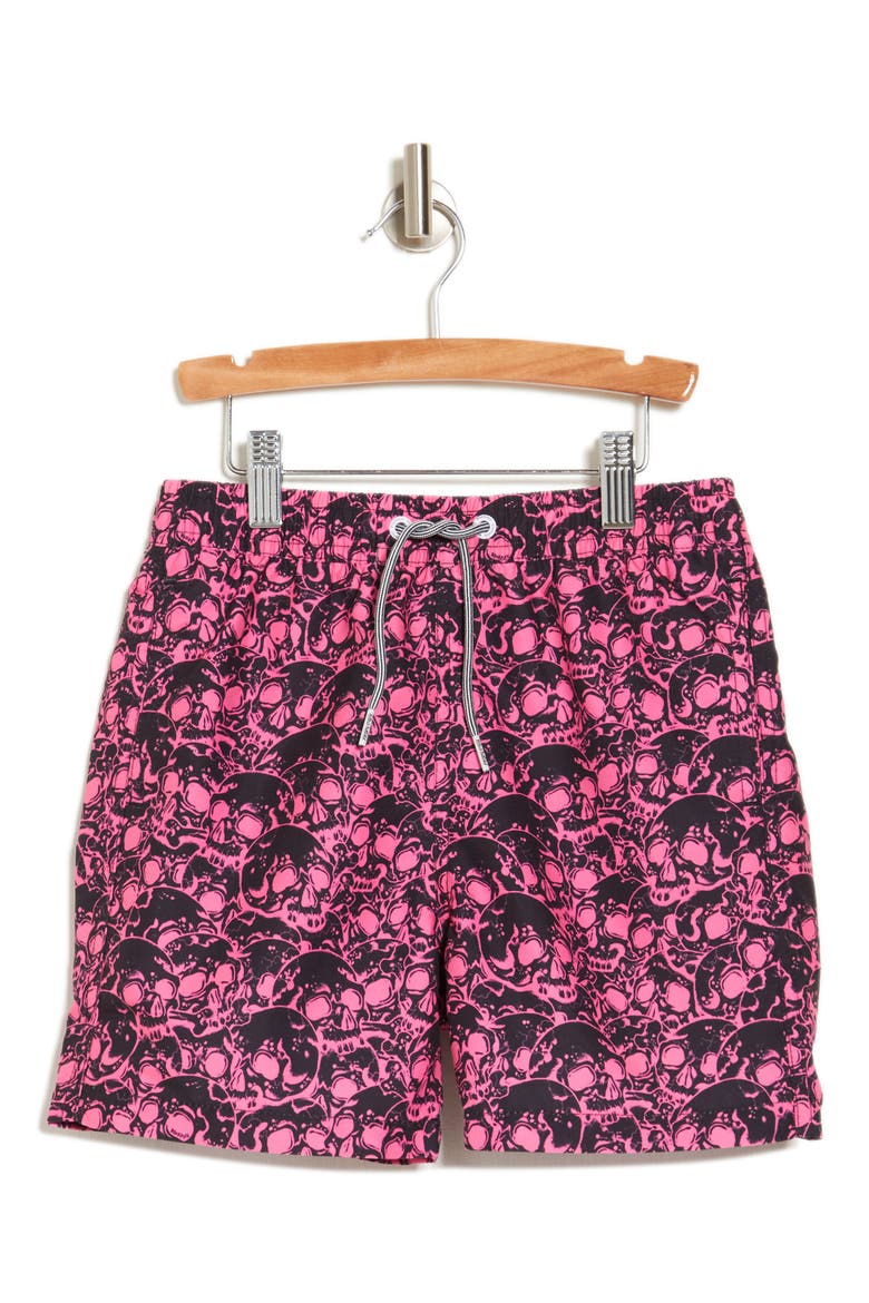 Kids' Skulls Swim Trunks, Main, color, BLACK/ RED