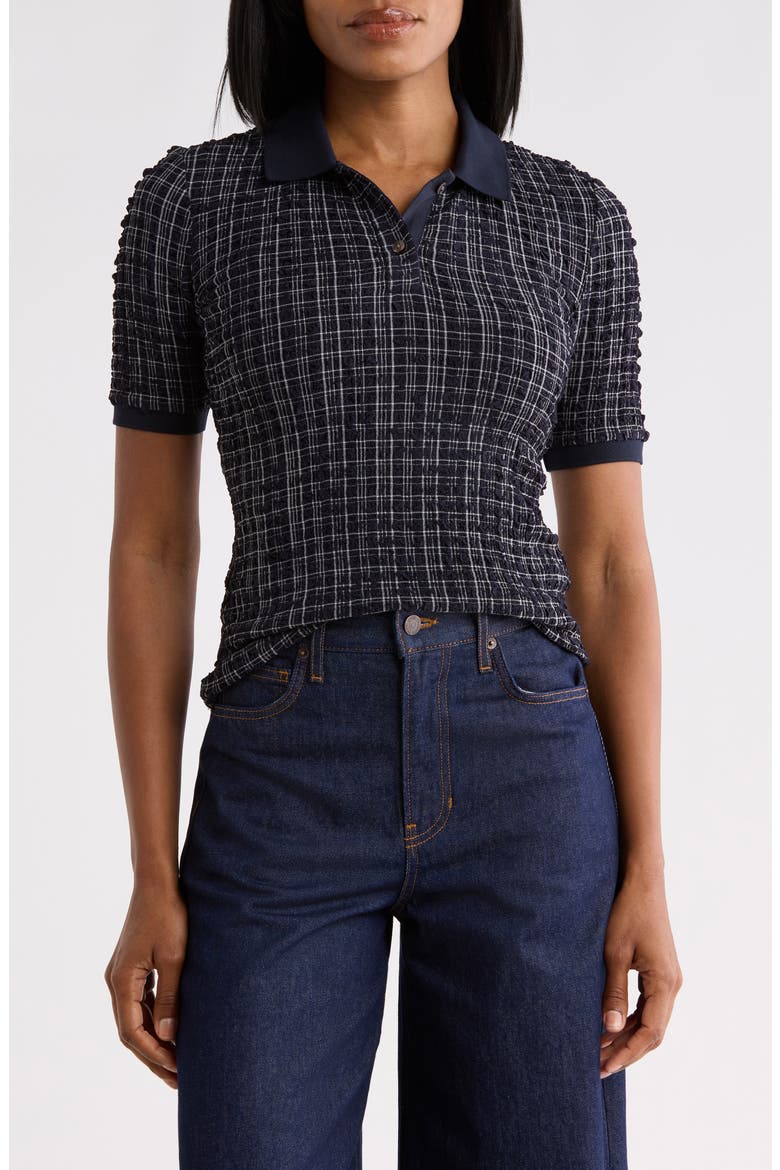 Benedetta Plaid Polo, Main, color, NAVY/ WHITE MULTI