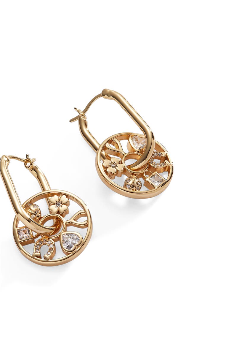 Alex and Ani Love Luck Wheel Hoop Earrings, Alternate, color, Gold