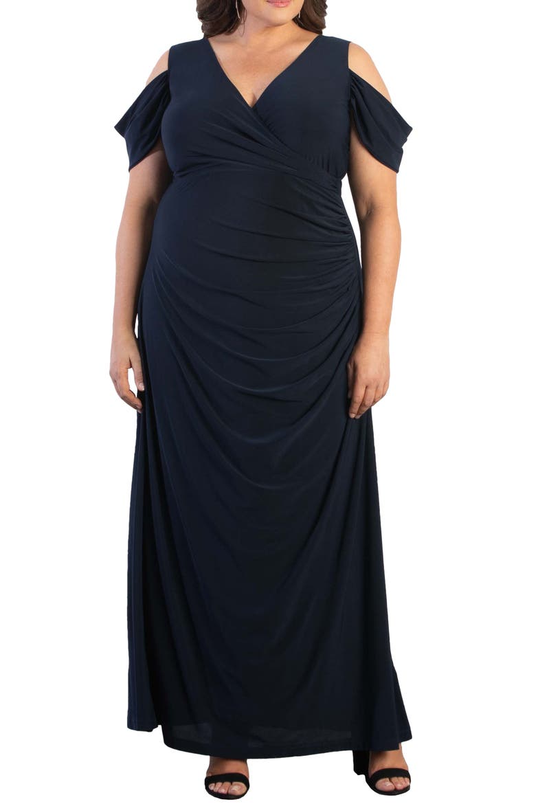 Gala Glam Cold Shoulder Gown, Main, color, NOCTURNAL NAVY