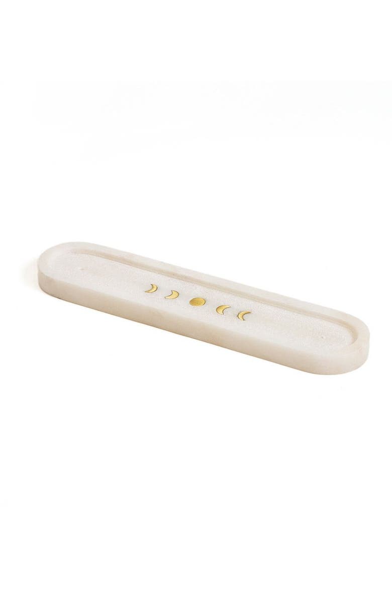 Indukala Moon Phase Incense Holder - Carved Marble, Main, color, White