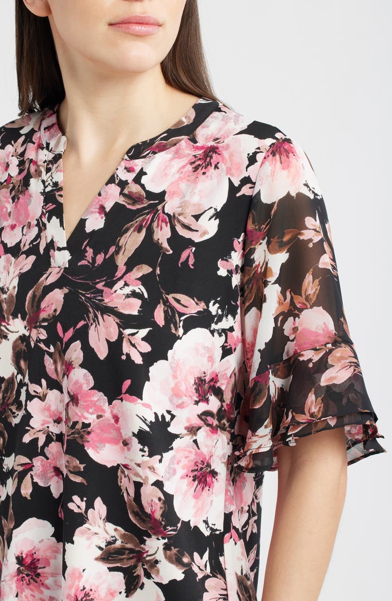 AK ANNE KLEIN Ruffle Sleeve Top, Alternate, color, Anne Black Multi