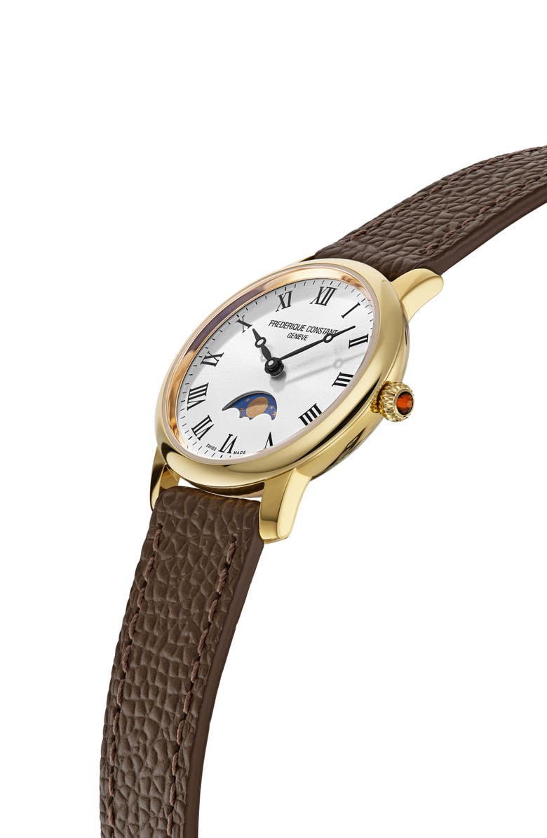 FREDERIQUE CONSTANT Classic Slimline Moonphase Leather Strap Watch, 30mm, Alternate, color, Brown