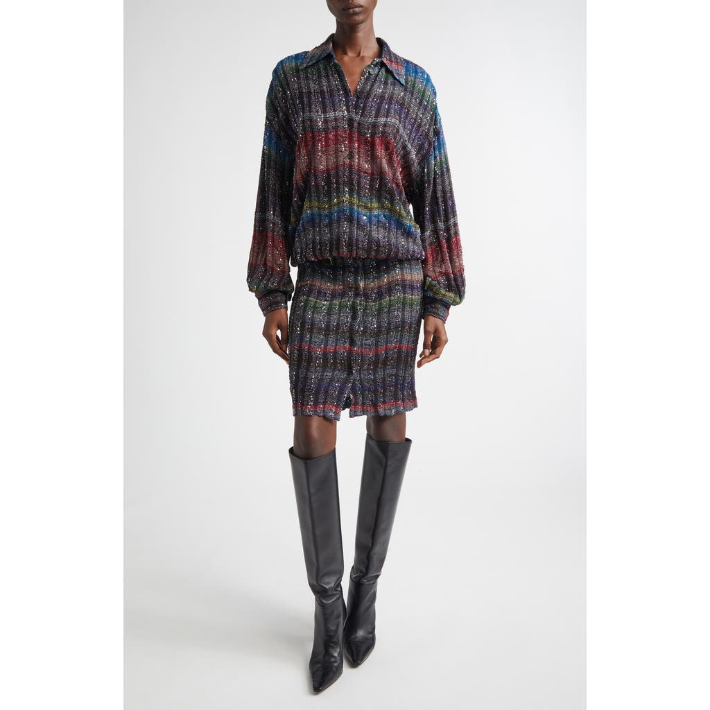Missoni Long Sleeve Blouson Midi Dress In Multicolor Tones