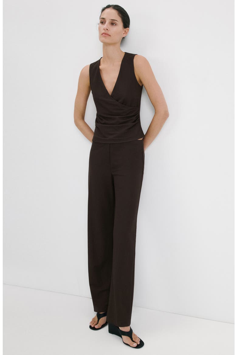 Ruched Faux Wrap Top, Alternate, color, BROWN