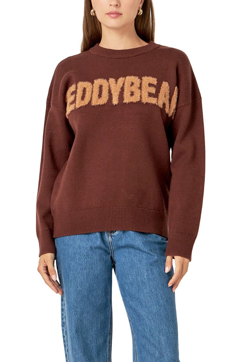 English Factory Teddy Bear Sweater, Alternate, color, Brown