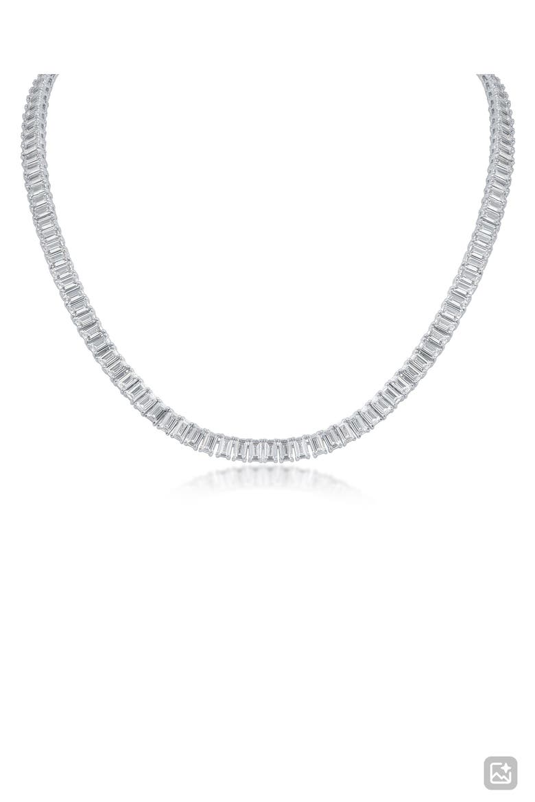 Emerald-Cut Cubic Zirconia Tennis Necklace, Main, color, RHODIUM PLATED