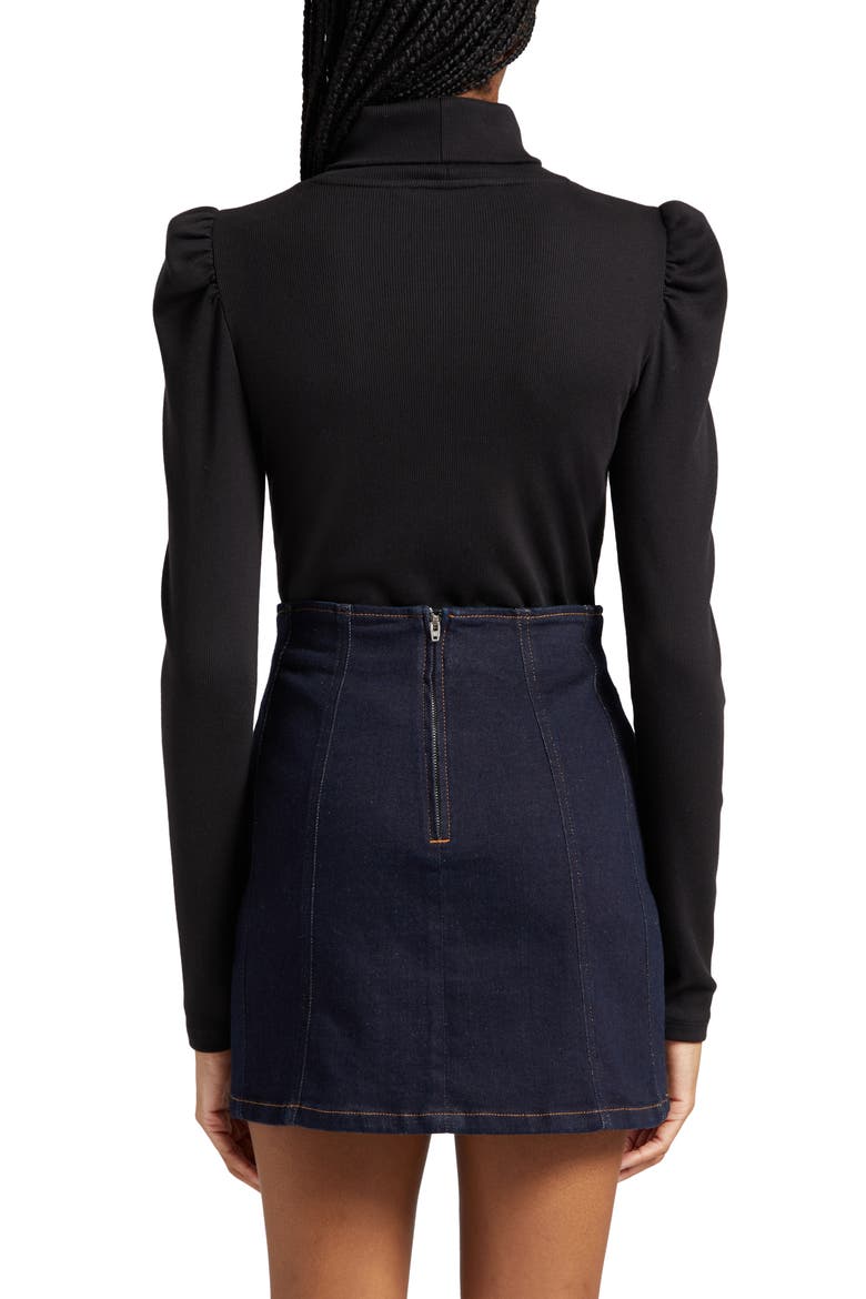 Cedar Rib Puff Sleeve Cotton Turtleneck, Alternate, color, BLACK