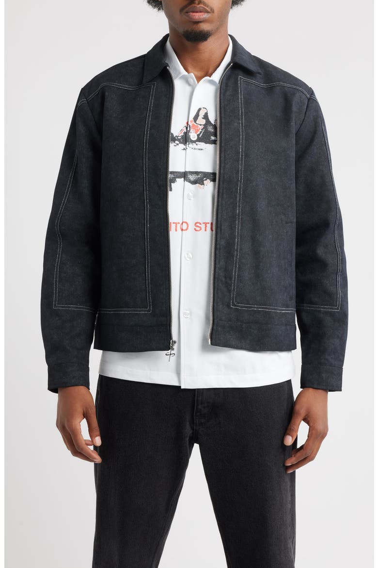 Alcamo Contrast Stitch Cotton Zip-Up Jacket, Main, color, BLACK