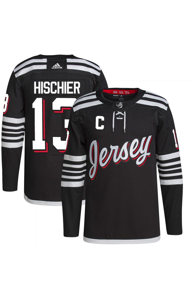 adidas Men's adidas Nico Hischier Black New Jersey Devils Alternate Primegreen Authentic Player Jersey, Alternate, color,