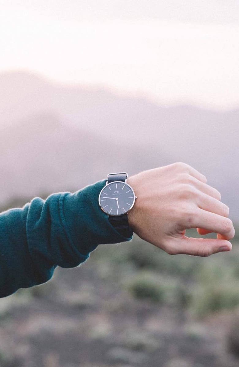 Daniel Wellington Classic Cornwall NATO Strap Watch, 40mm, Alternate, color, Silver/ Black