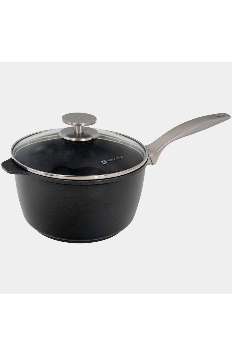 Swiss Diamond CHD Nonstick Saucepan with Glass Lid, 3.2 qt, Main, color, Black