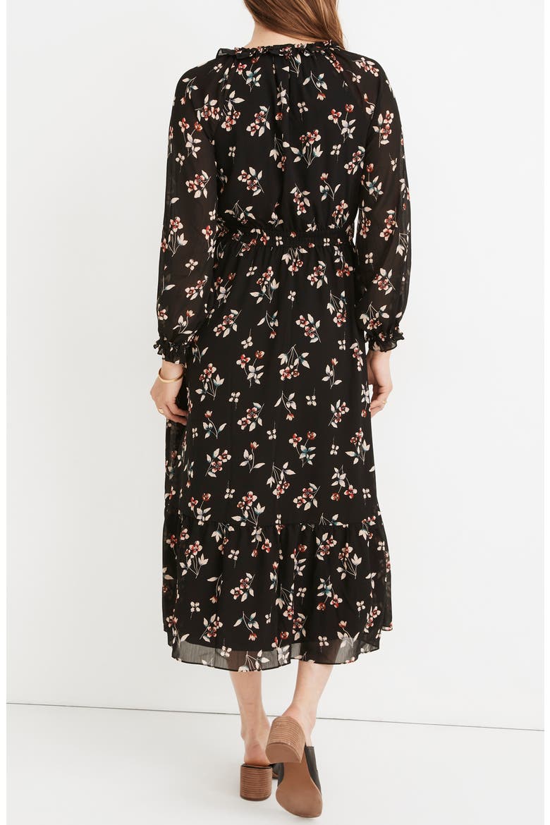 Posy Floral Gathered Neck Ruffle Dress, Alternate, color, TRUE BLACK