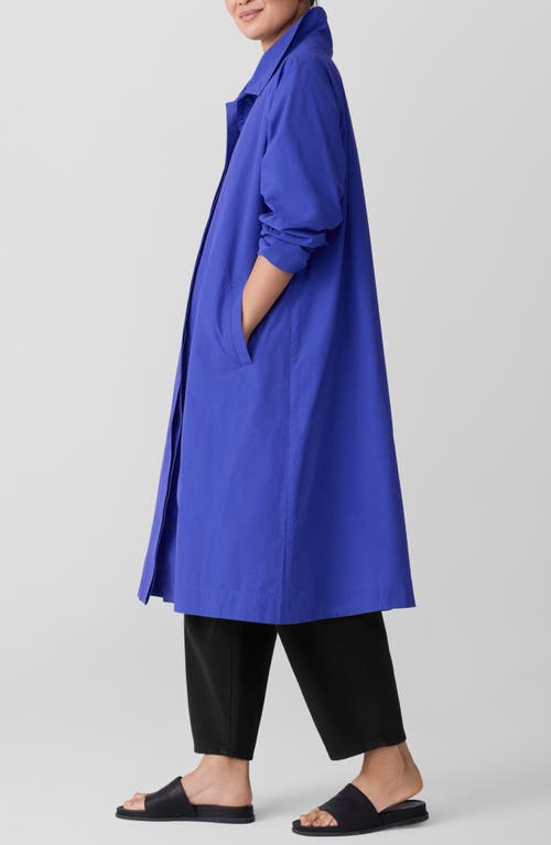 Eileen Fisher Light Cotton Nylon Classic Collar Coat In Blue