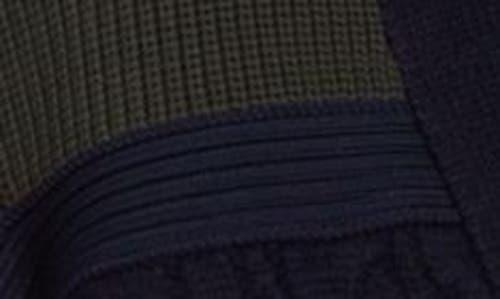 Sacai Mixed Media Colorblock Cardigan In Navy X Khaki 212