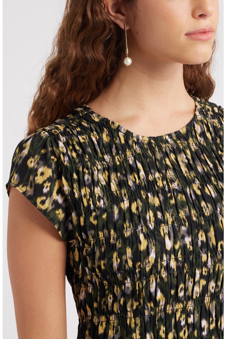 Smocked Minidress, Alternate, color, OLIVE ANIMAL FLEUR