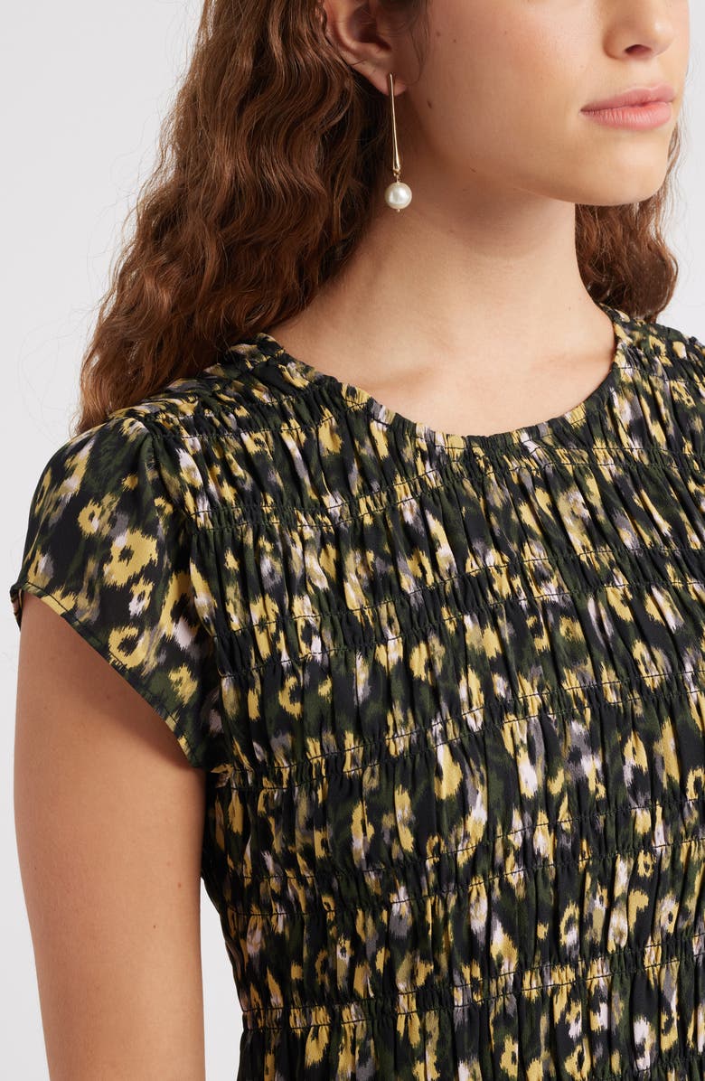 Chelsea28 Smocked Minidress, Alternate, color, Olive Animal Fleur