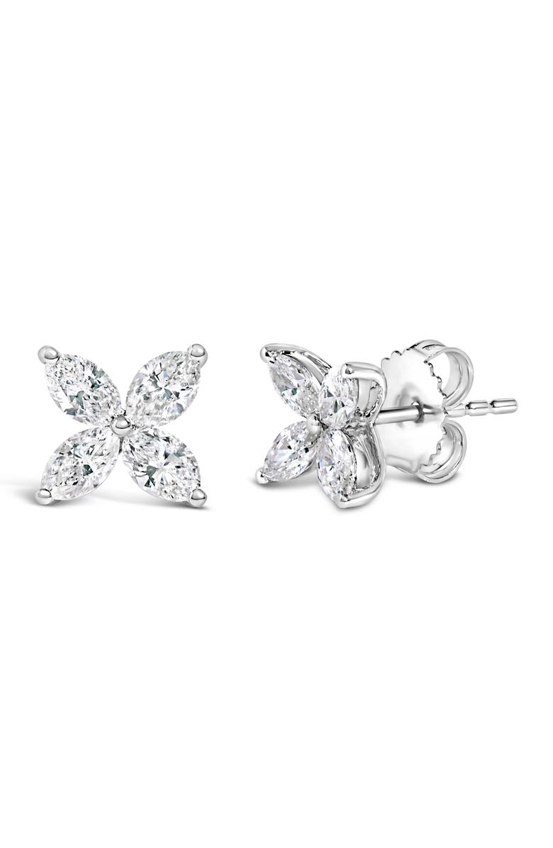 Haus of Brilliance 14K White Gold 1.0 Ct Lab Grown Marquise Diamond 8 Stone Floral Leaf Stud Earrings, Alternate, color, White