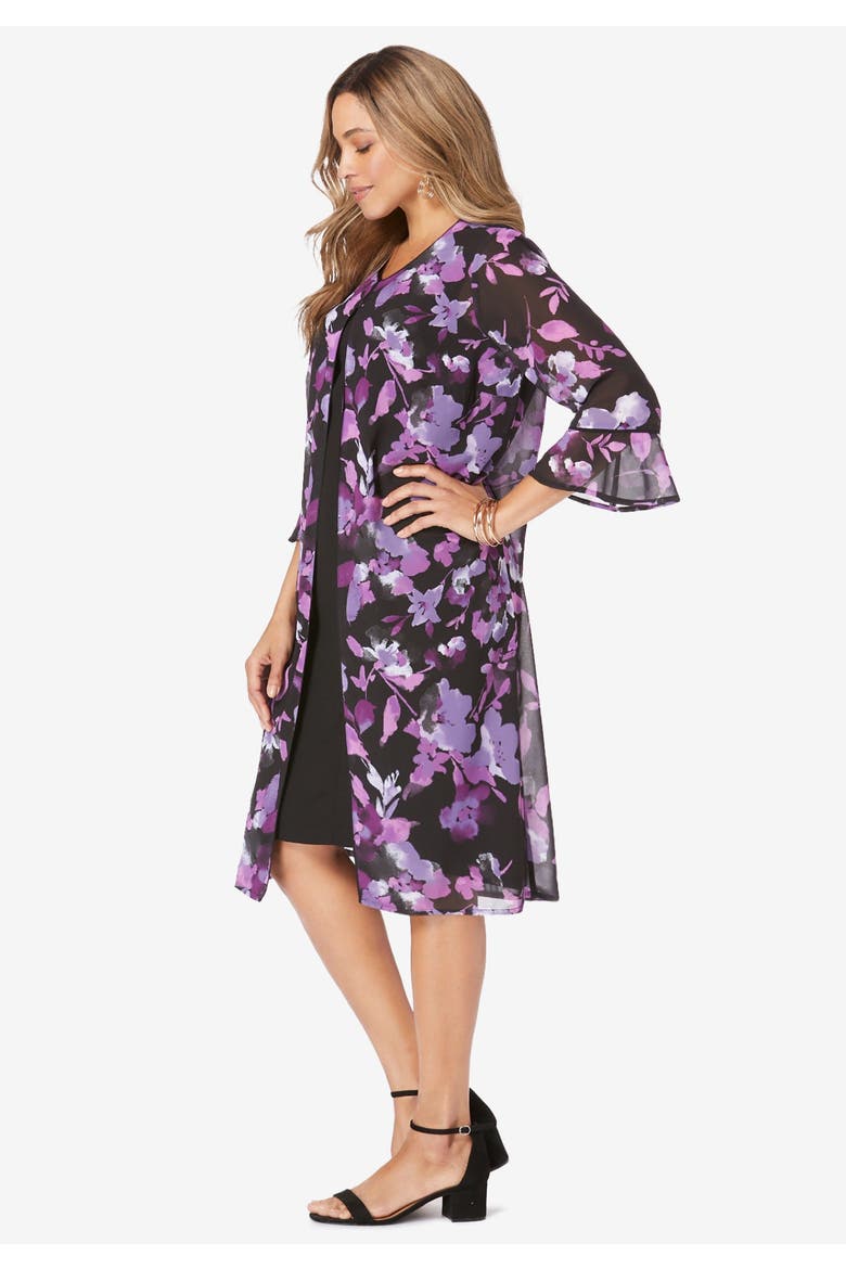2 Piece Duster Jacket Dress, Alternate, color, FROST TEAL PAISLEY