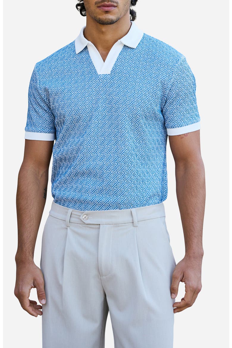 Calvi Swirl Geo Jacquard Slim Polo, Alternate, color, Medium Blue