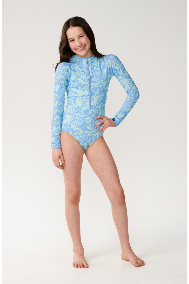 Kids' Pacific Coast Long Sleeve One-Piece Rashguard Swimsuit, Alternate, color, OCEAN