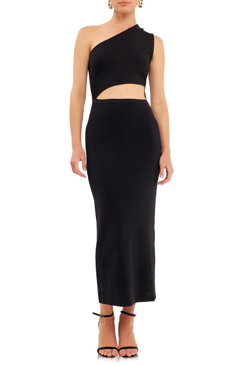 Endless Rose One Shoulder Cutout Waist Midi Dress, Main, color,