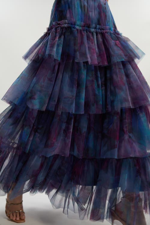 Karen Millen Floral Tulle Off Shoulder Maxi Dress In Blue