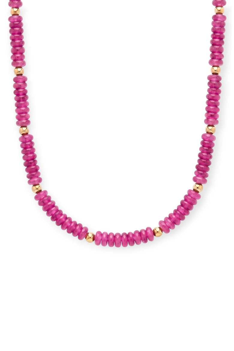 Fuchsia and 14k Gold Filled Beaded Necklace, Main, color, Pink