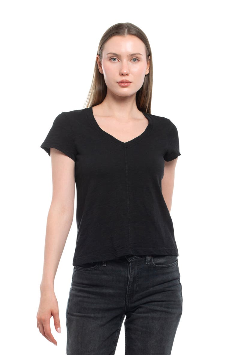 WILT Clothing Slim Deep V-Neck Rib Back Tee, Main, color, Black