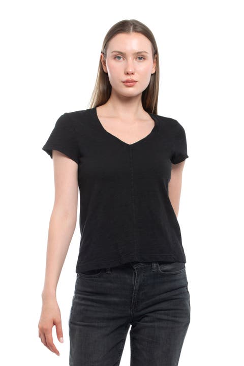 Slim Deep V-Neck Rib Back Tee