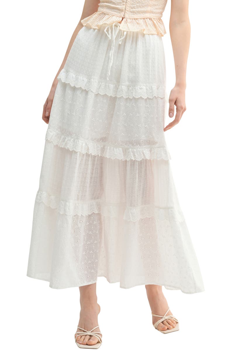 All in Favor Tiered Ruffle Cotton Blend Skirt, Main, color,