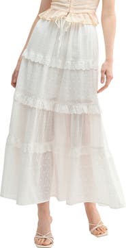 Tiered Ruffle Cotton Blend Skirt