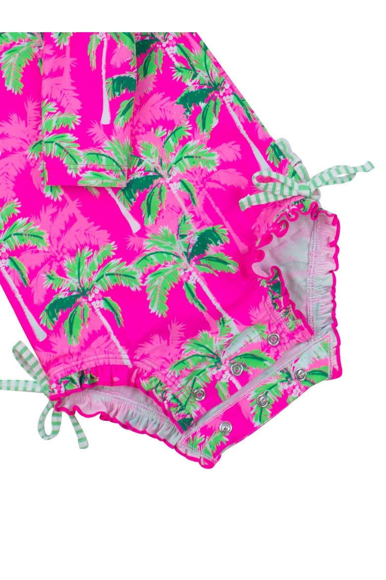 Baby Girls Tropical Long Sleeve UPF50+ One Piece Rash Guard, Alternate, color, Neon Palm Paradise