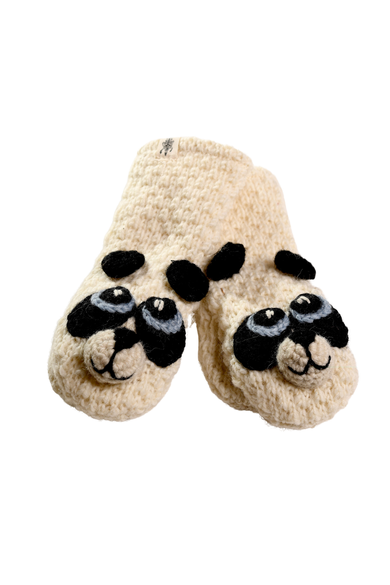 Crochet Panda Mittens, Alternate, color, White combo