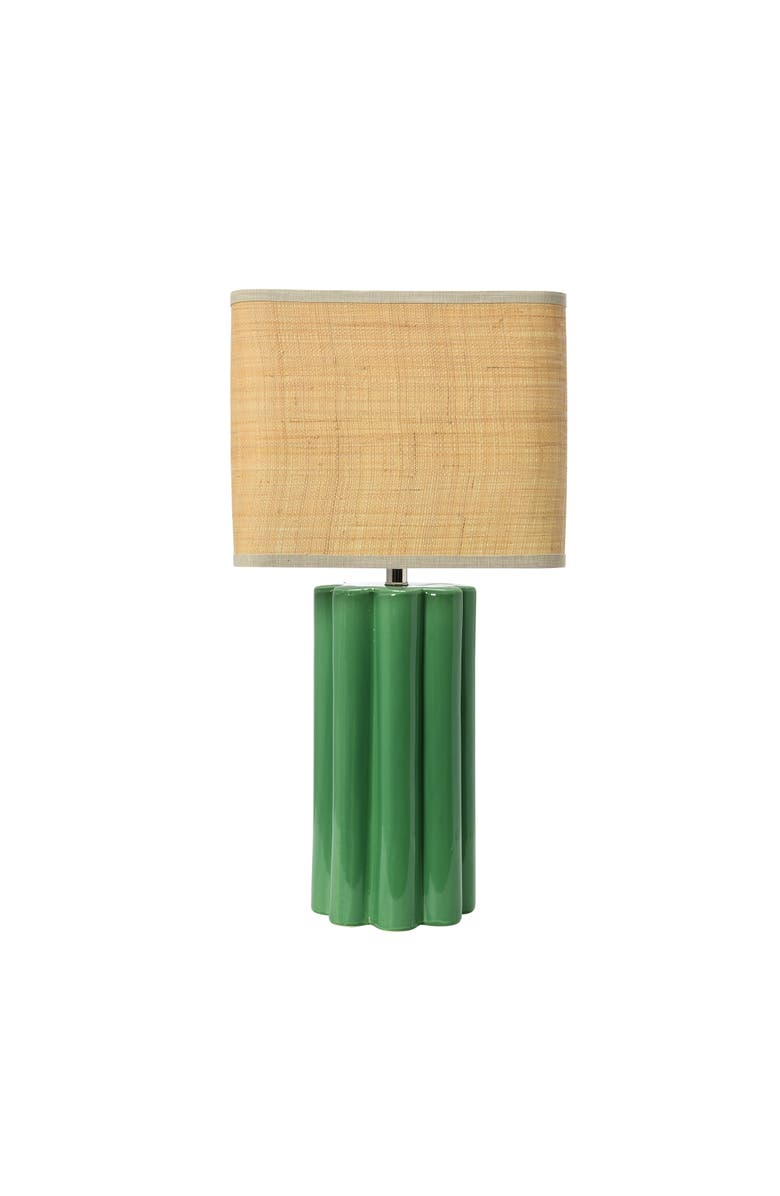 Storied Home Stoneware Table Lamp with Fluted Base and Raffia Shade, Green, Main, color, 