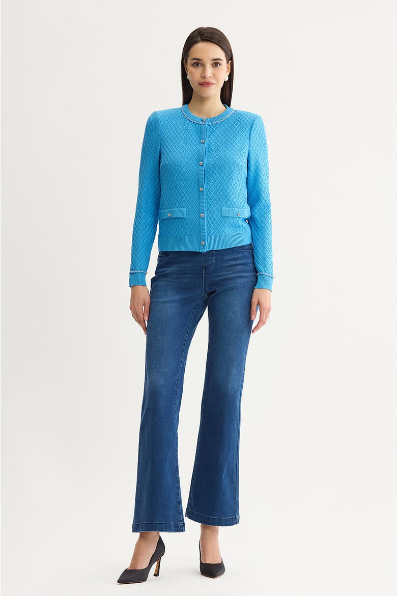 Raised Diamond Ribbed Knit Cardigan, Alternate, color, Tranquil Blue