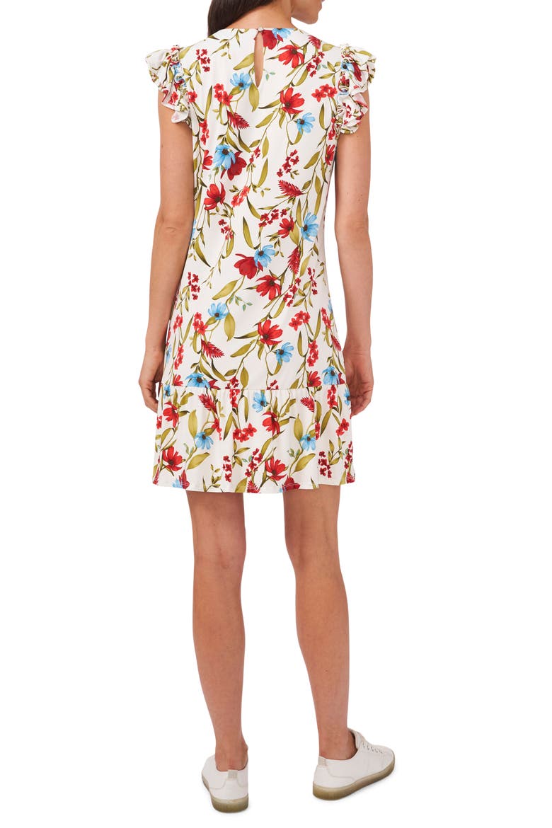 Garden Floral Flutter Sleeve Stretch Crepe Dress, Alternate, color, SOFT ECRU