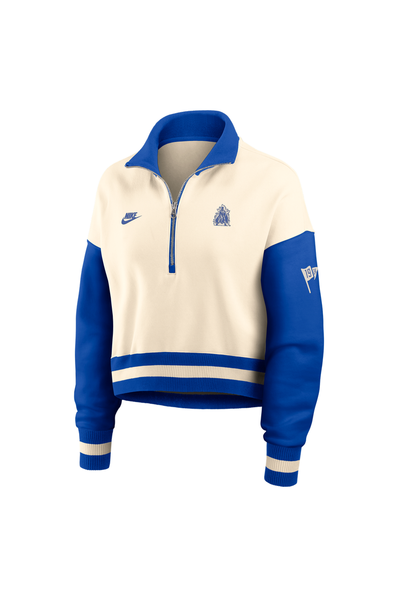 Women's Nike Natural/Royal Duke Blue Devils Oversized Legacy Color Block Cropped Quarter-Zip Pullover, Alternate, color, Natural