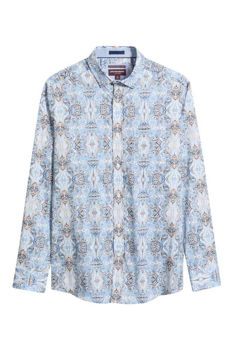 Logan Print Button-Up Shirt, Main, color, BLUE / BROWN LARGE MEDALLION