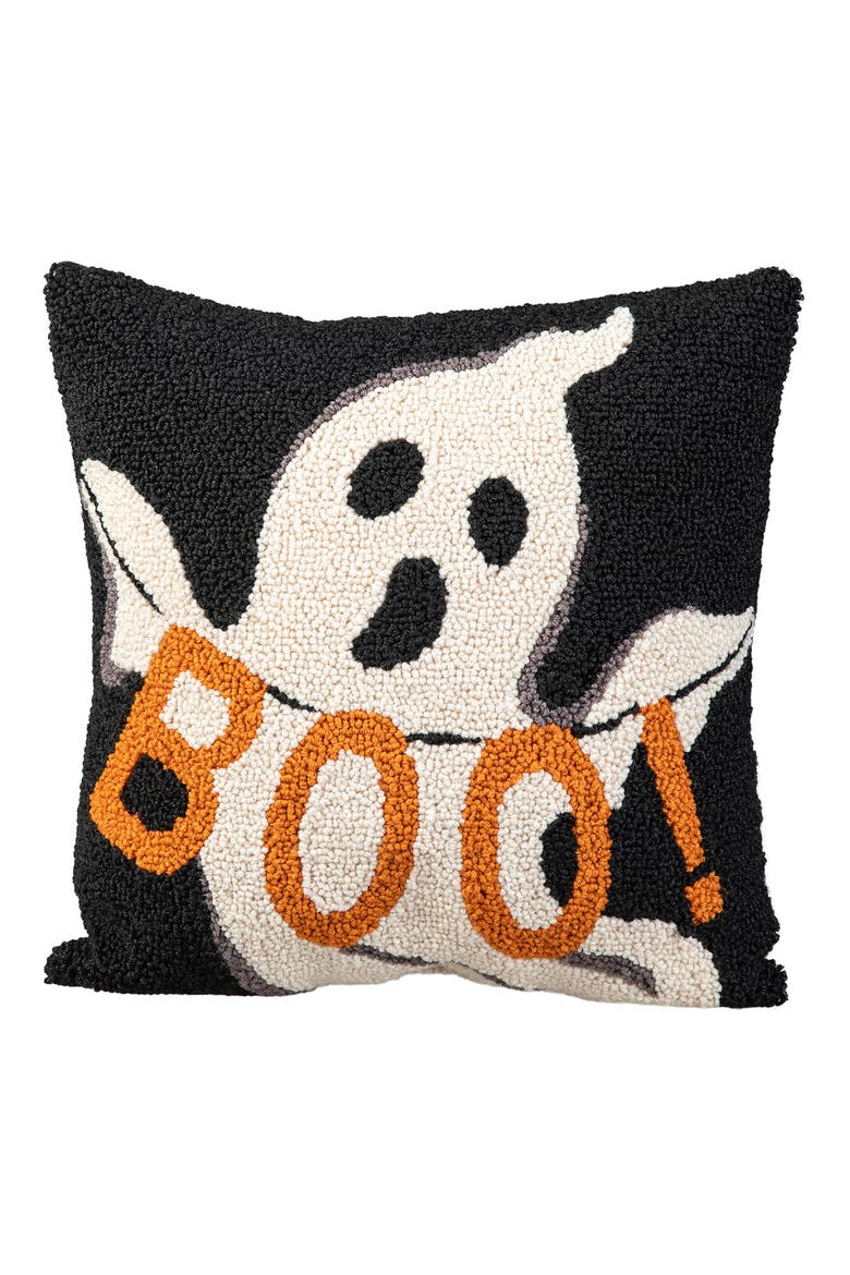 Hooked Halloween Ghost BOO Pillow, Main, color, Black
