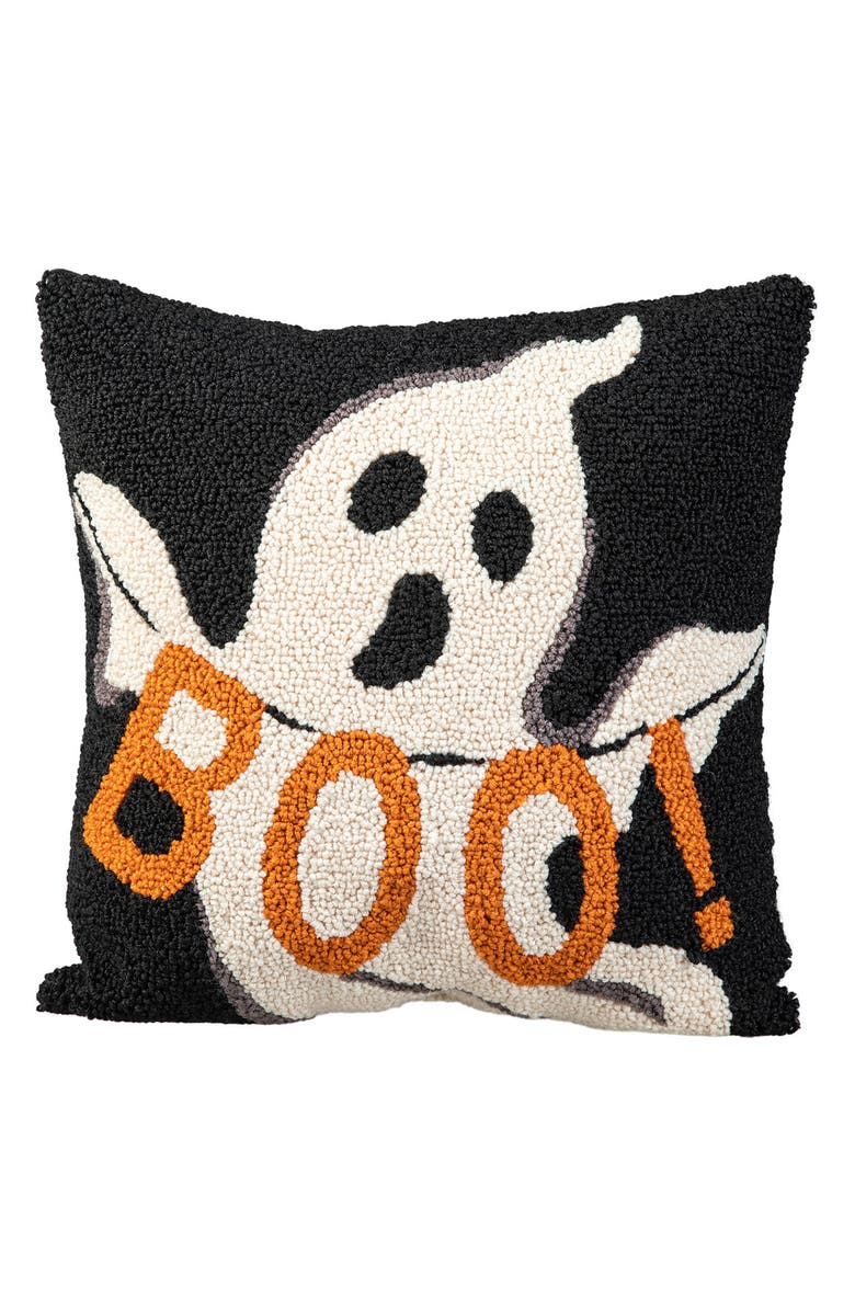 Glitzhome Hooked Halloween Ghost BOO Pillow, Main, color, Black