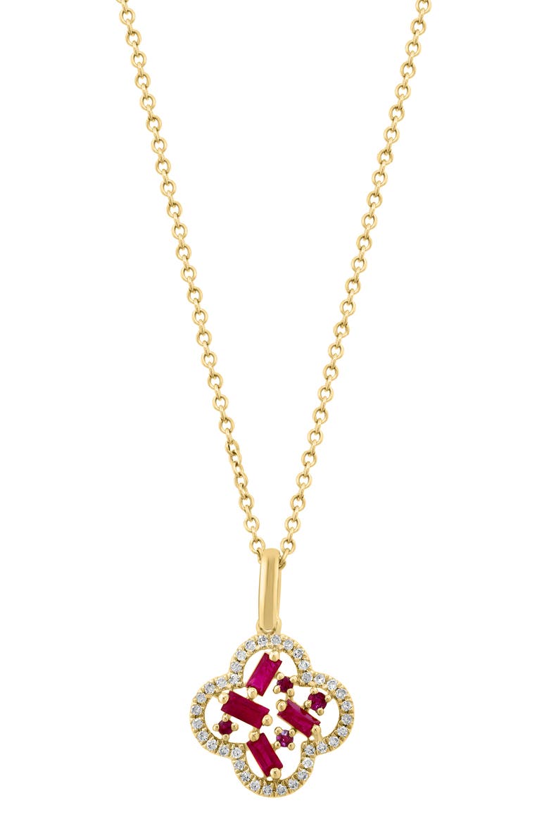 Ruby & Diamond Clover Pendant Necklace, Alternate, color, RED