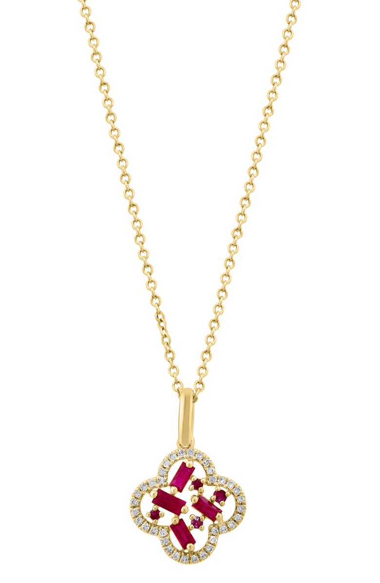 EFFY Ruby & Diamond Clover Pendant Necklace, Alternate, color, Red