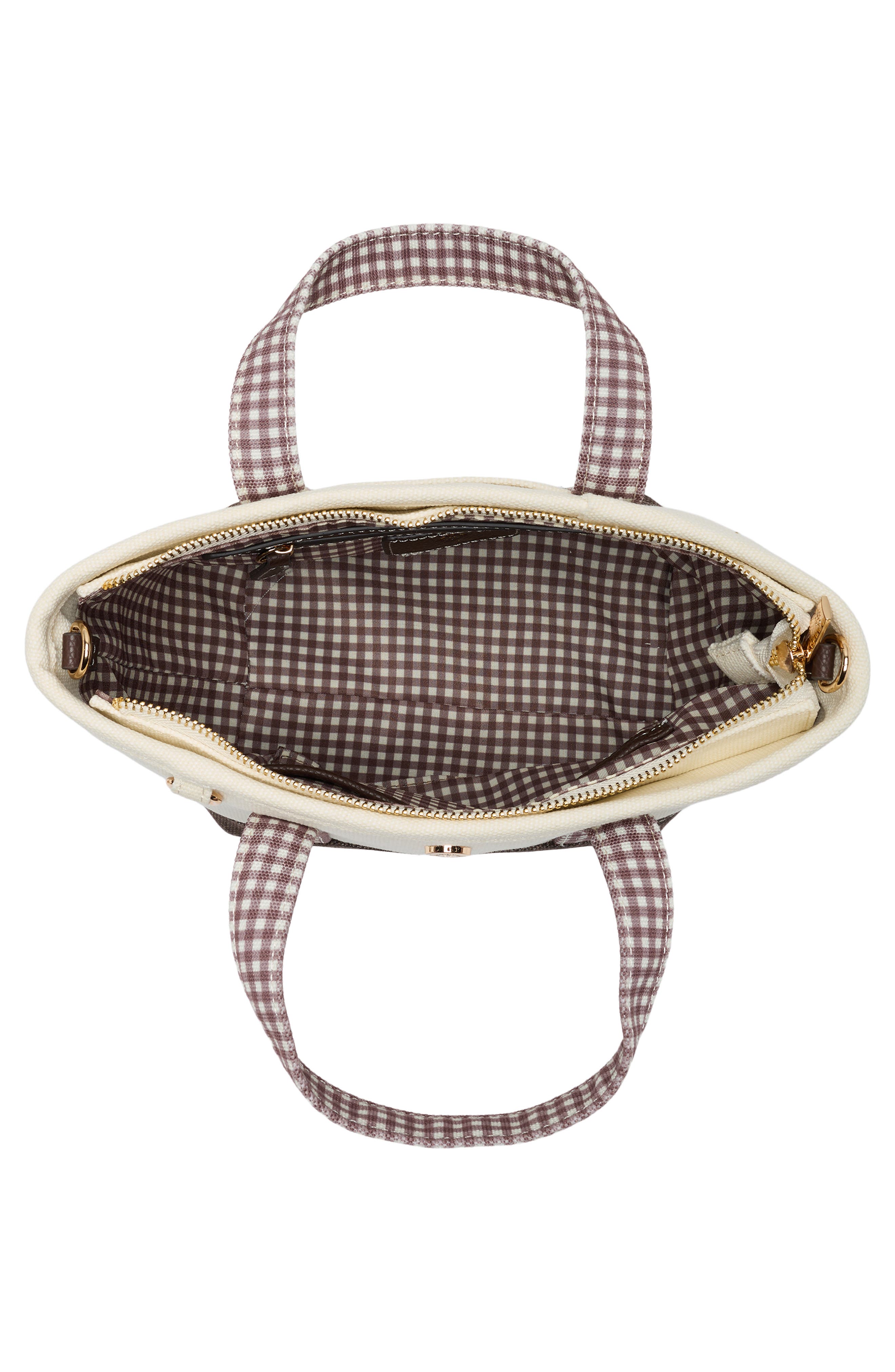 Small Convertible Denim Twill Satchel with Accessories, Alternate, color, SOFT BEIGE / BROWN GINGHAM