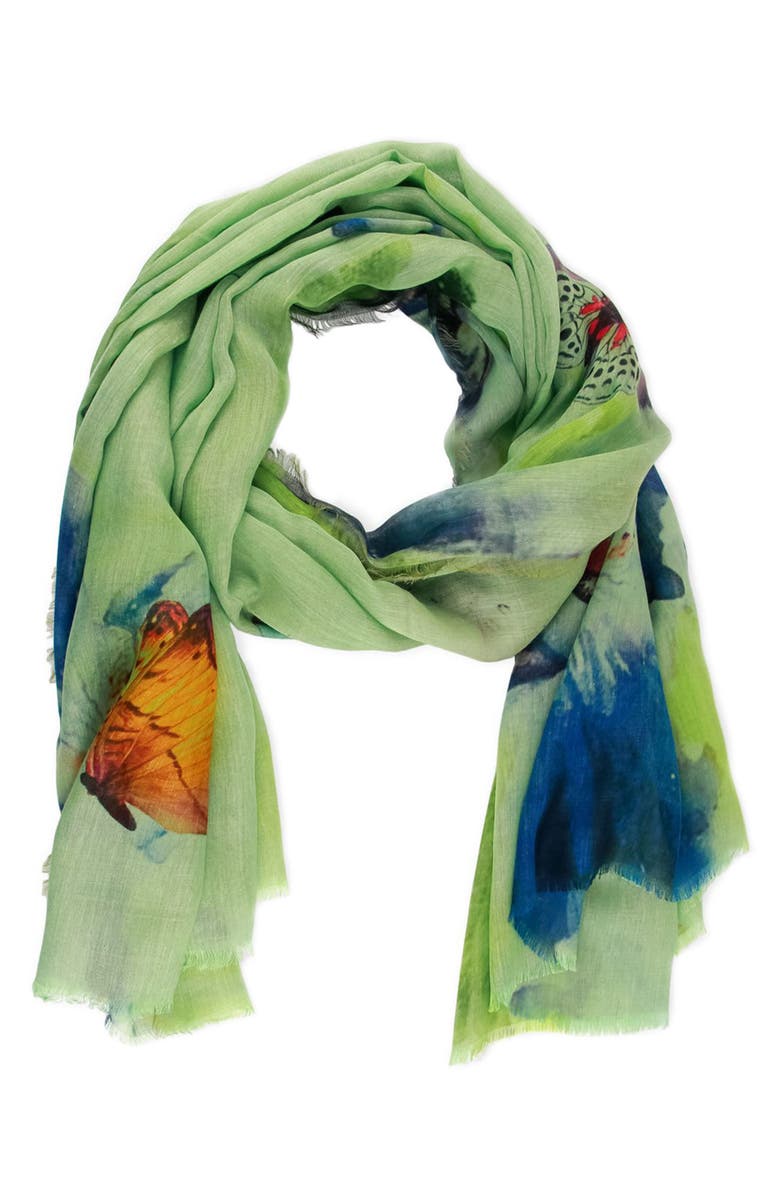 SAACHI Lightweight Fly Away Butterfly Scarf, Main, color, Green