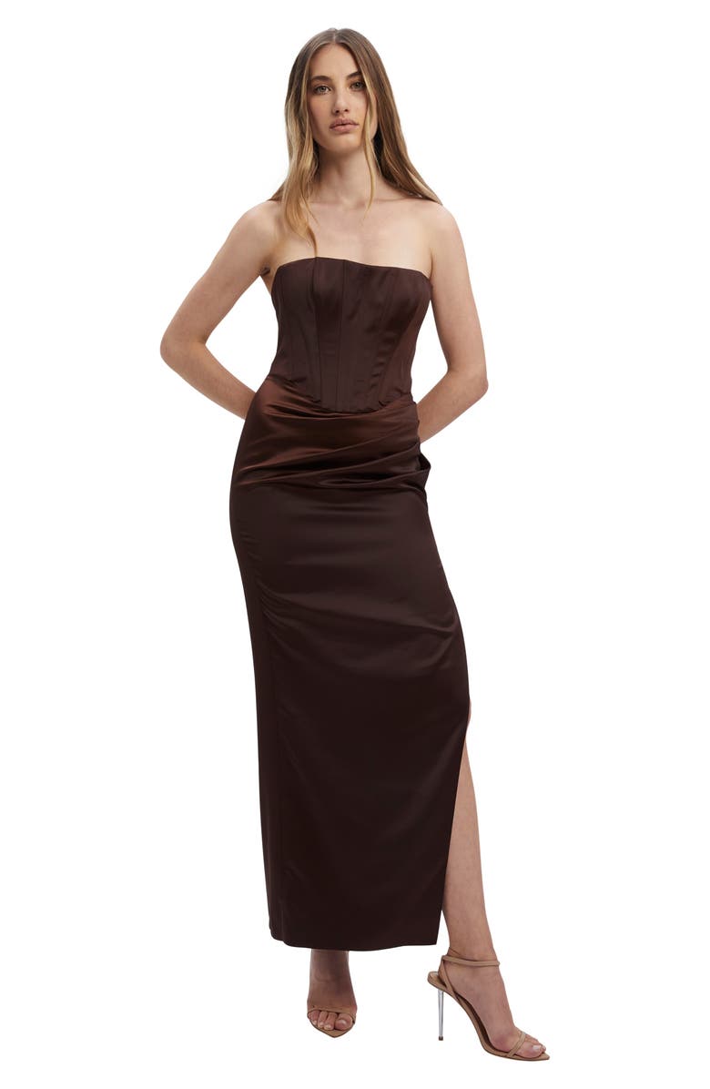 Bardot Everlasting Corset Strapless Satin Gown, Alternate, color, 