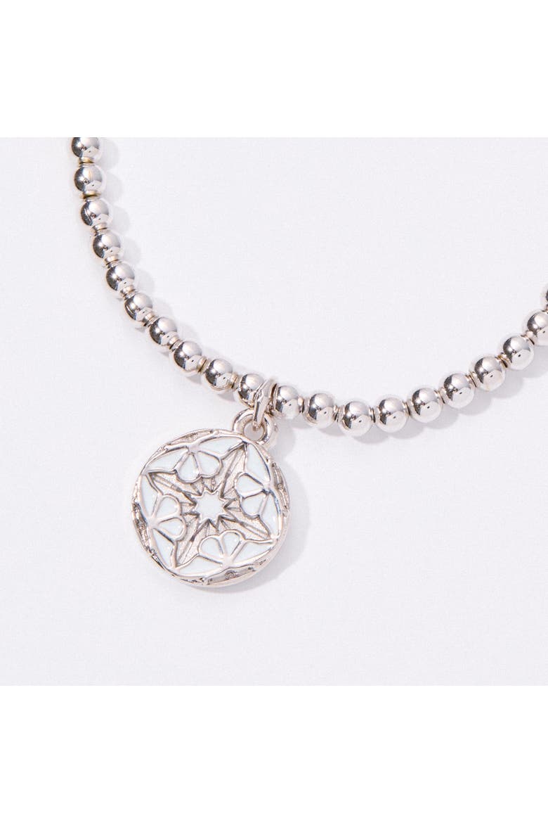 White Butterflies Stretch Beaded Bracelet, Main, color, Silver